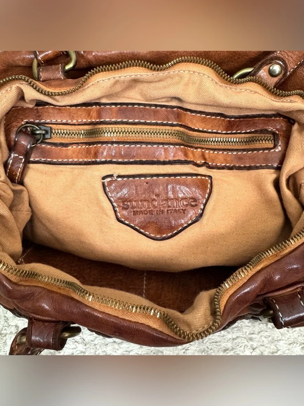 Sundance Rustic Boho Studded Brown Distressed Leather Shoulder or Crossbody Bag